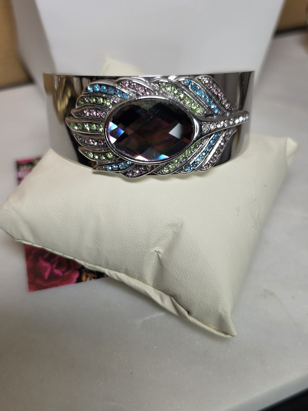 Multicolor Crystal Leaf Cuff Bracelet